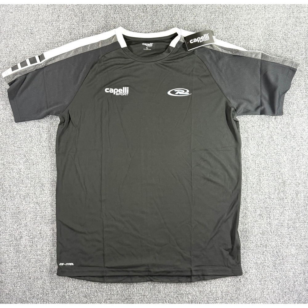 Capelli Sport Mens XL CS-COOL Soccer Training Jersey Black Grey White Stripe NWT